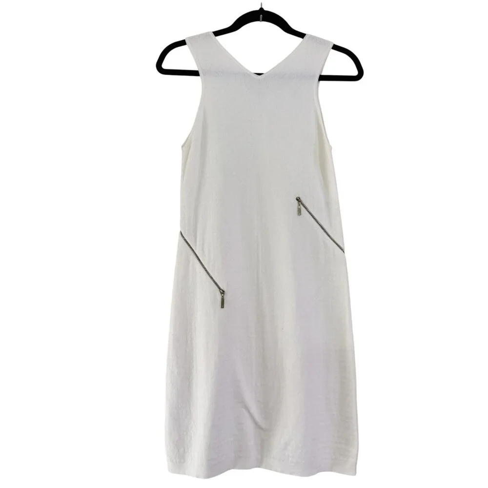 Chanel Women's White Cotton Pique‎ Knit Zipper Sleeveless Tank Dress Size 36